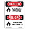 Signmission OSHA Danger Sign, 24" Height, Flammable Materials Bilingual Spanish, DS-D-1824-VS-1250 OS-DS-D-1824-VS-1250